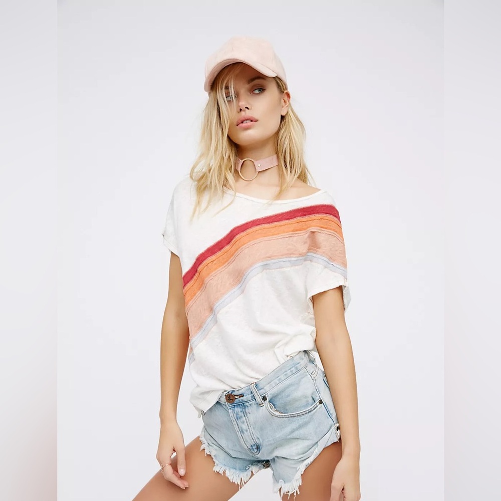 We The Free Asymmetrical White and Orange Tee